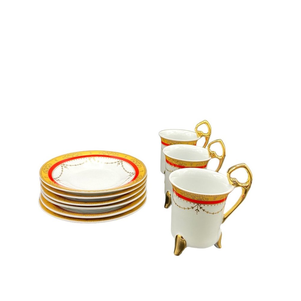 Vintage Czechoslovakian Porcelain Footed Demitasse / Espresso Cups and Saucers 9